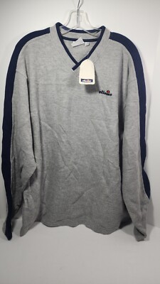 NWT VTG Ellesse Collezioni Tennis Mens V-Neck Sweatshirt E5516 Large Grey Marl