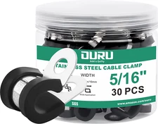 OURU 30pcs 5/16" Cable Clamps - Rubber Coated - Black