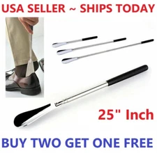 Extra Long Handle Shoe Horn Stainless Steel 25" Handled Metal Shoehorn Horns