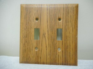 Vintage Metal Wood Grain Look Double Light Toggle Switch Plate Cover