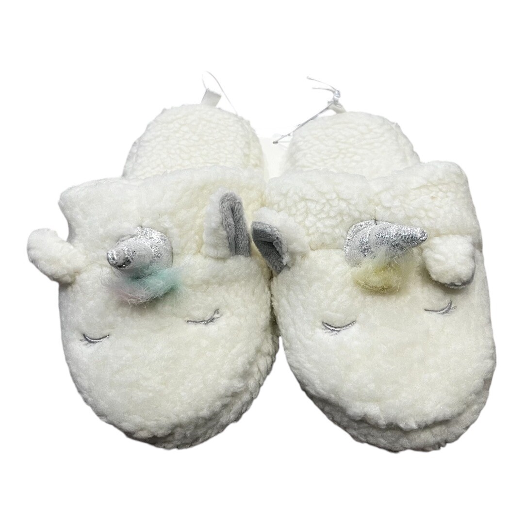GAP Kids Unicorn Sherpa Slippers, White Rainbow, Size 10-11, NEW