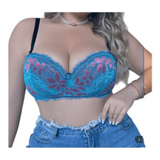 FFF Plus Size Blue Pink Bold Floral Full Coverage Underwire Balconette 38D NWT