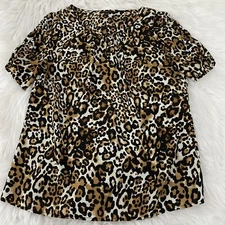 Talbots womens size small leopard print blouse sinched neckline classic