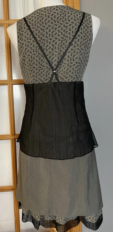 Vtg Junior’s Layered Dress Sz 1 Gray Mesh Overlay Peasant Lagenlook Boho - Image 3 of 4