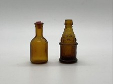 2 Dollhouse Miniature Amber Bottles 2" Made in Taiwan