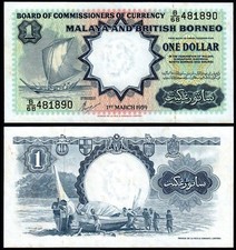 MALAYA & BRITISH BORNEO 1 DOLLAR (P8A) 1959 QEII TDLR AU/UNC