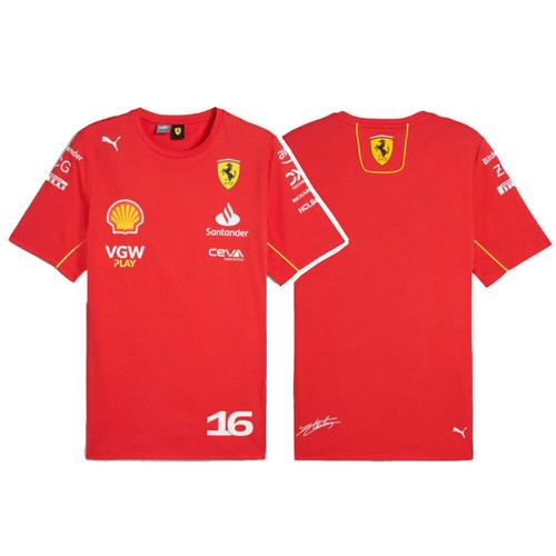 F1 Racing Team Racer Charles Leclerc 16 T-Shirt Mens Short Sleeve Round NeckTopゞ