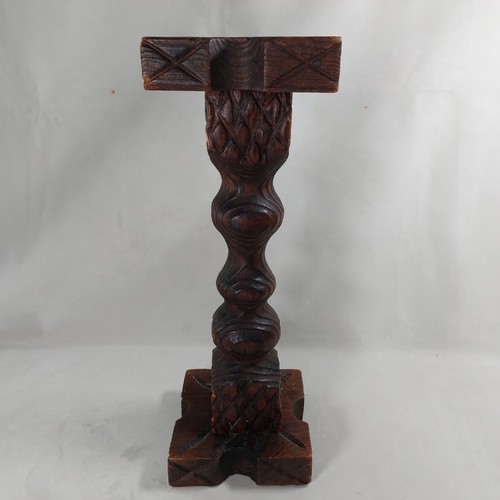 Brutalist Candle Holder Primative Wooden Wood Vintage Candlestick 42cm Pillar - Picture 5 of 12