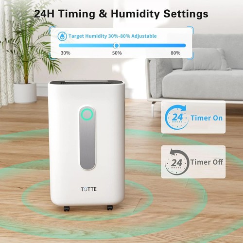 TOTTE 90 Pint Dehumidifier with Drain Hose, 4 Option Modes, 2 Fan Speed, Auto Sh - Picture 4 of 10