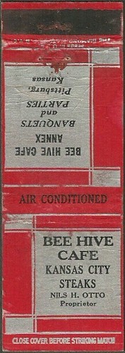 early ~ BEE HIVE CAFE ~ matchbook cover PITTSBURG, KS kansas