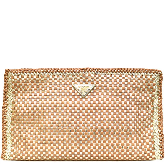 PRADA Clutch bag gold gold leather Intrecciato from japan