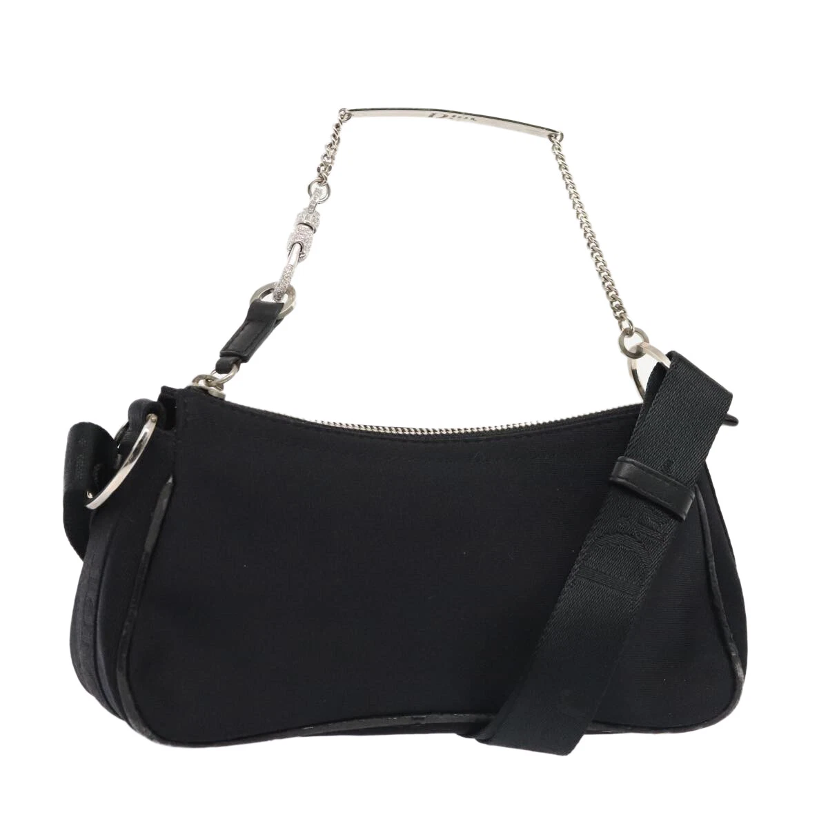 Sac bandoulière Christian Dior nylon noir argent authentique 91758