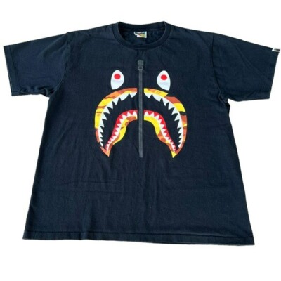 BAPE A Bathing Ape Yellow Orange Camo Shark T-Shirt Short
