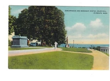 Sarcophagus & Massasoit Statue Coles Hill Plymouth MA Unused Vintage Postcard 
