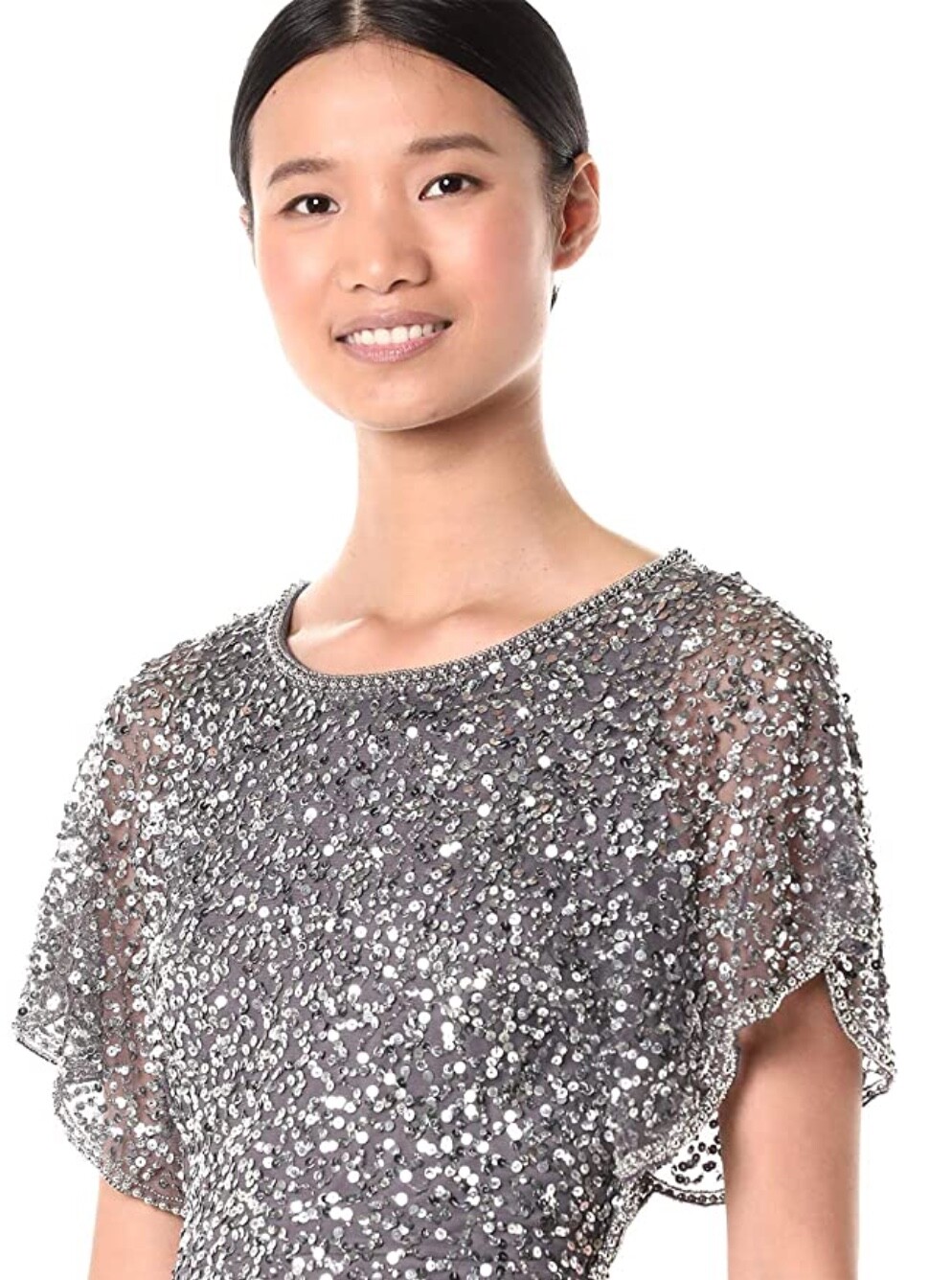 Silver Sequin Beaded Cocktail Dress 