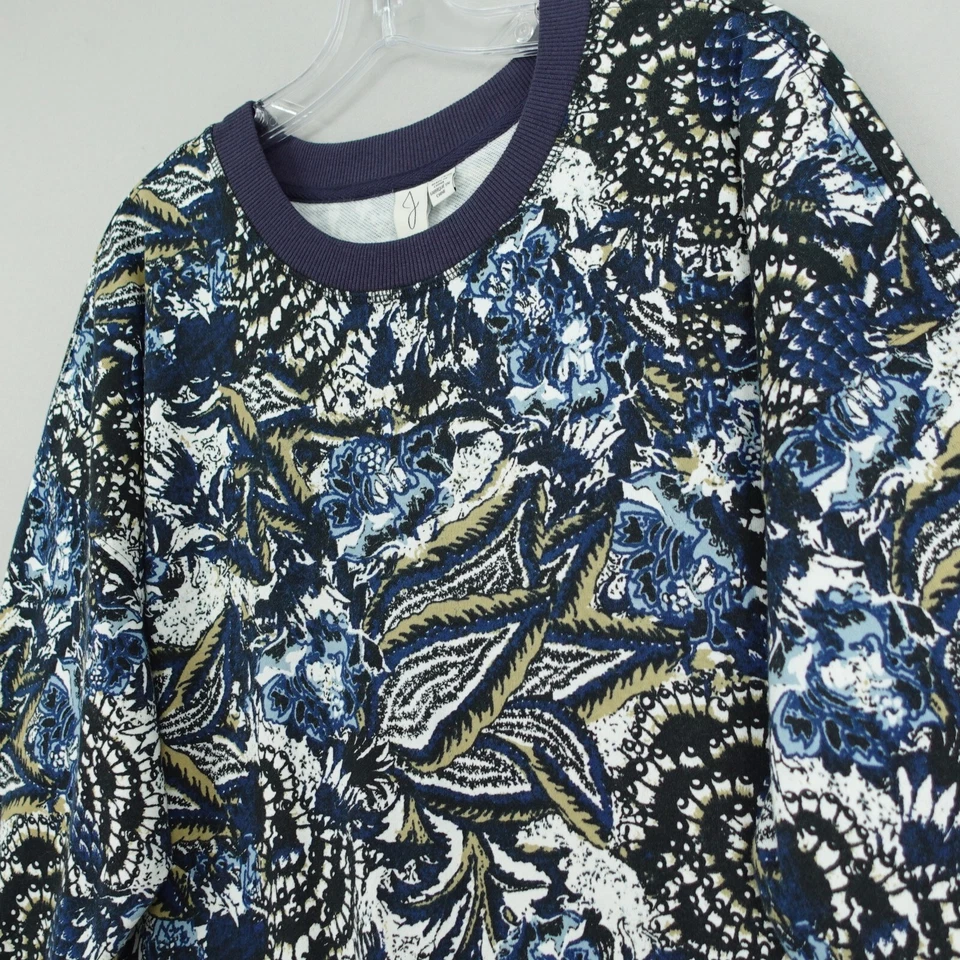 Moletom feminino JOIE Caleigh estampa floral XL azul floral recortado furos para polegar - Imagem 2 de 4