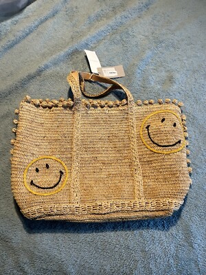 Vanessa Bruno Beach Bag New Happy Face Towel Bag Travel Handmade Unique Raffia