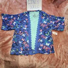 New Girls XXL Green Tank Top + Purple Butterfly Kimono Shrug 2 Piece Set NWT 18