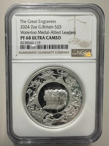 Great Britain - Great Engravers Waterloo Medal 2024 - 2 Oz Silver - NGC PF68 UC