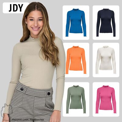 JDY Damen Dünnes Langarm Shirt Gerafftes Basic Stretch Longsleeve