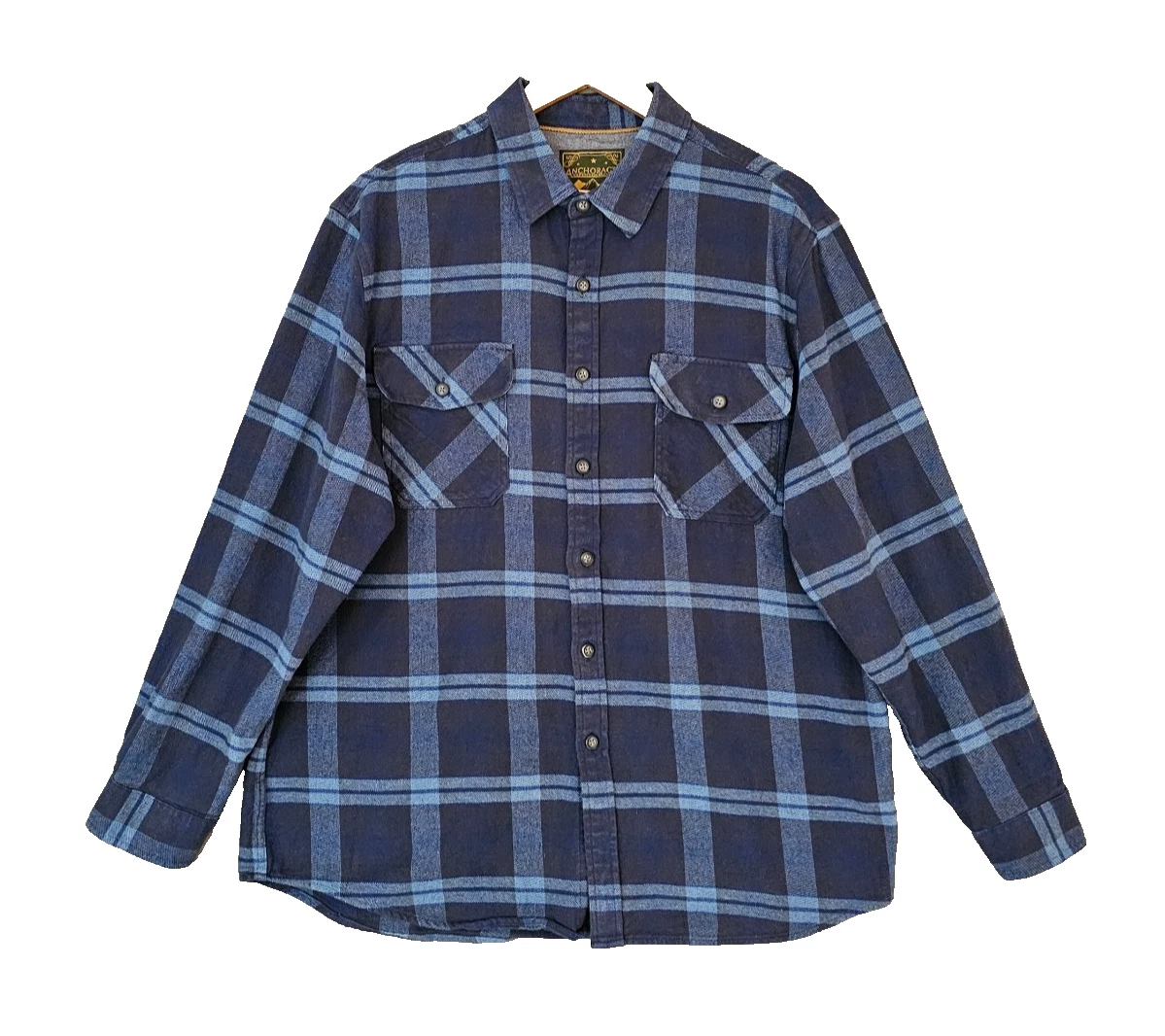 Anchorage Expedition Rugged Flannel Button Up Shirt Mens XL Navy Plaid Outdoor