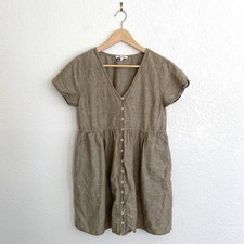 Madewell Linen Blend Alexandra Button Front Mini Dress Olive Branch Size Small