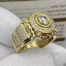 2 Ct Round Cut White Moissanite Men's Wedding Ring 14K Yellow Gold Plated