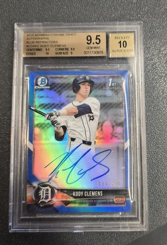 2018 Bowman Draft BGS 9.5 /150 Kody Clemens Chrome DP. Auto True Blue Refractor 