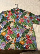 Vtg Hawaiian Shirt L Floral Surfboard Hawaii Button Down Camp Vacation Cruise