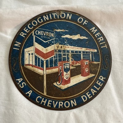 RARE Chevron Dealer 3 1/2'' Red White Blue Metal Recognition Of Merit Badge