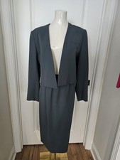 Vintage Womens 1980s 2-Piece Jacket Skirt Grey/Green Wool Suit Size 10