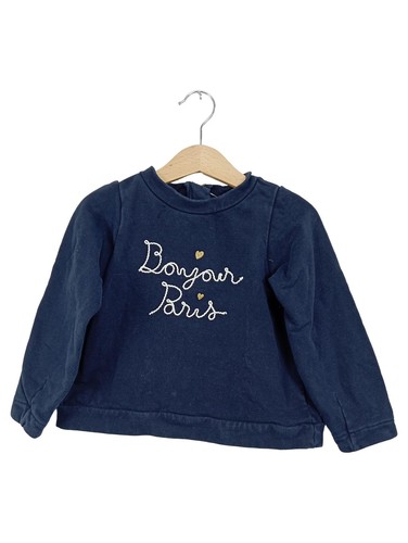 Pull Fille Marks & Spencer 7-8 Ans – Bleu, Broderie Fleur, Manches Longues