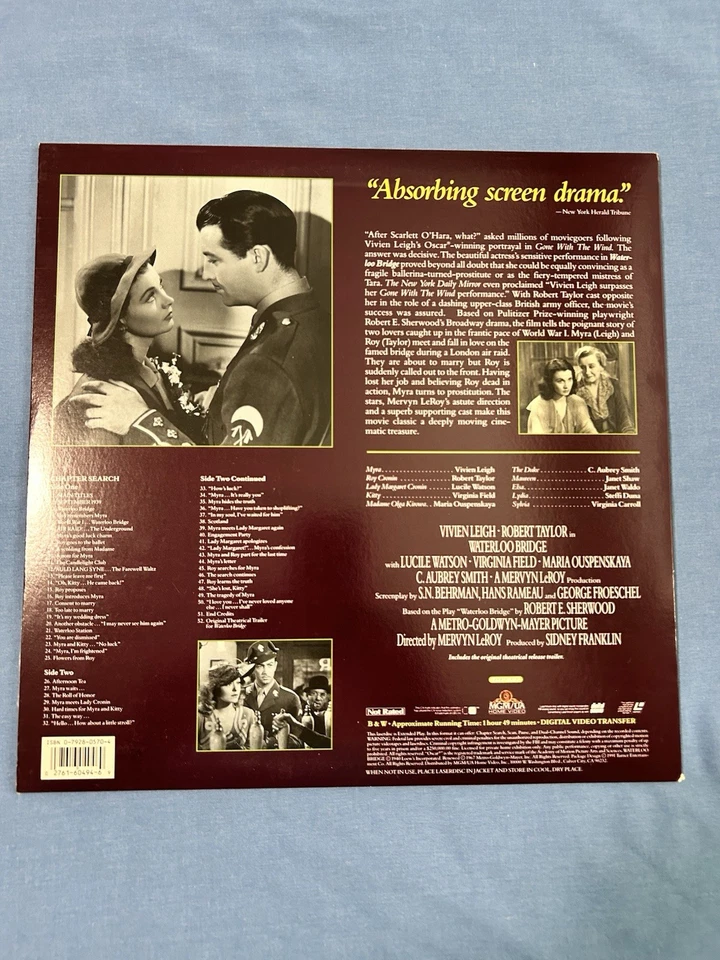"Waterloo Bridge" MGM/UA Laserdisc 1940 WW I Robert Taylor Vivian Leigh Foto 2 de 2