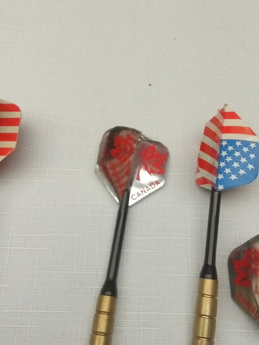 Vintage Brass Darts Set With USA & CanFlag Flight Steel Tip Retro Dartboard Game - Picture 5 of 7