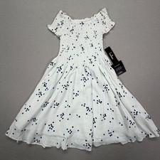 Lulus Dress Womens XS NWT White Blue Dot Smocked Off Shoulder Rayon Boho