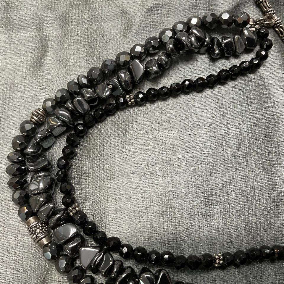SILPADA Sterling Silver Black Onyx Hematite 3 Strand Stone Necklace Toggle - Image 2 of 4