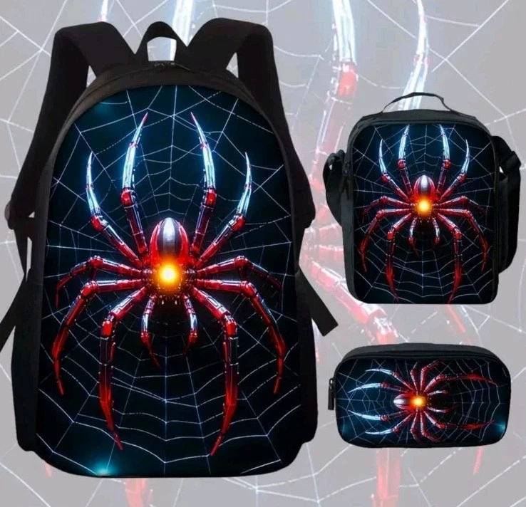 Spider Backpack Set: School Backpack, Lunch Bag, Pencil Case