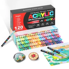 120 Colors Acrylic Paint Markers Brush Tip, Acrylic Paint Pens with Direct-Li...