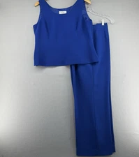Le Suit Separates Women’s 12P/12R Blue 2-Piece Pant Set Career Workwear Chic