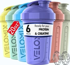 -6 PACK- 20 OZ Protein Shaker Bottles for Protein Mixes, Shaker Cups for Prot...