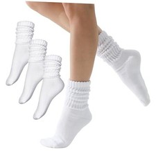 3-Pair Cotton Crew Slouch Socks Womens Scrunch Ribbed Soft Retro One Size White
