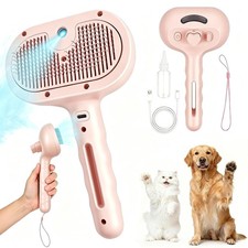 Cornnpet 3 in 1 Dog Cat Steam Brush with Storage Rope for Shedding Pink