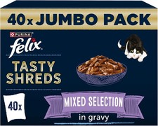 FELIX Tasty Shreds Mixed Selection in Gravy Wet Cat Food 40x80g Fast Shipping UK 5.43 per kilo