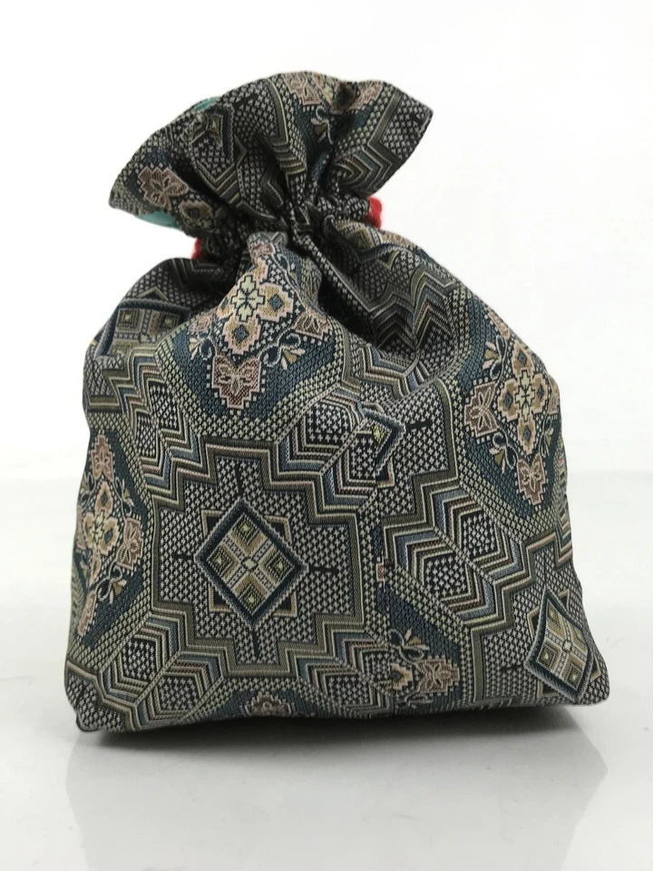 Bolso Japonés Kinchaku-Bukuro De Colección Kimono Tela Cartera Bolsa Geométrica Floral KB95 Foto 4 de 4