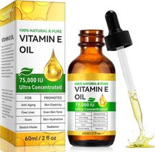 Pure Vitamin E Oil for Skin Blend 75,000 IU, Natural Organic Vitamin E 60ml