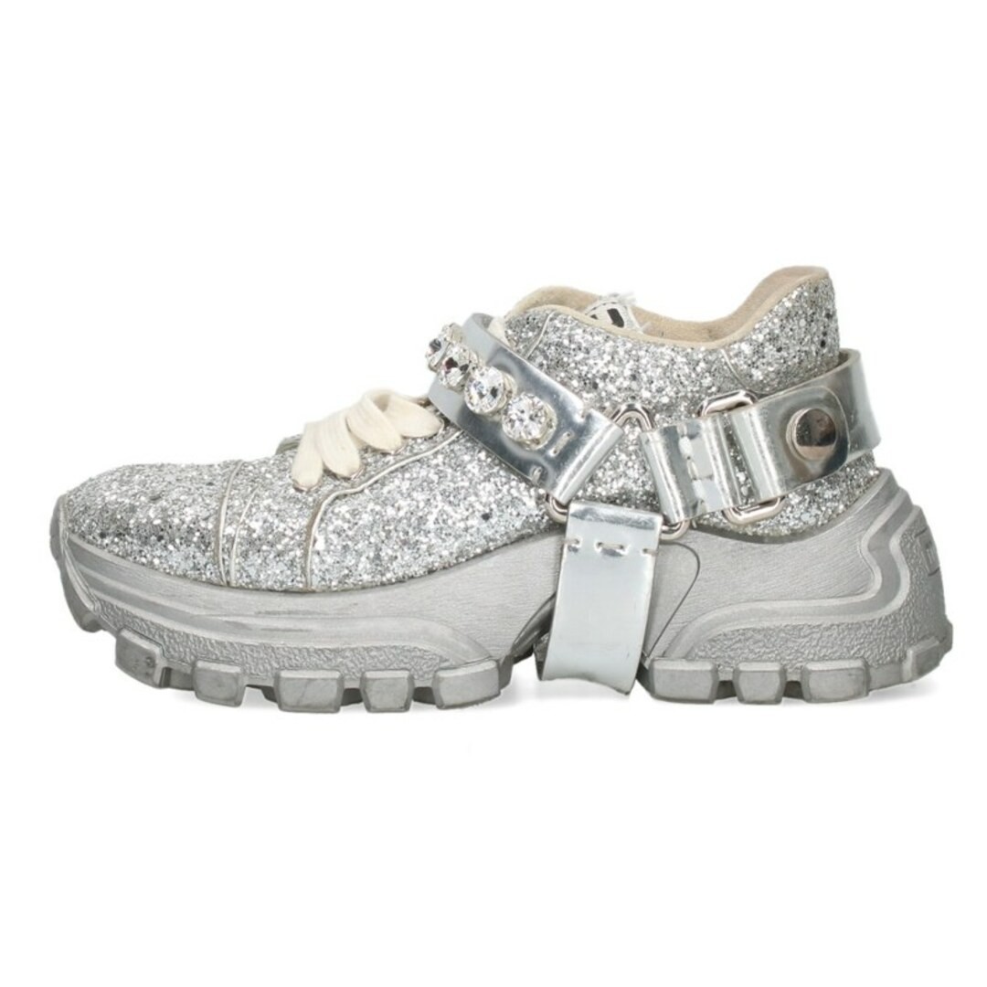 工芸品 MIU MIU MIU MIU Silver Crystal Kitten Heel Slingback Sandals Shoes