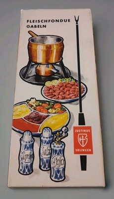 Vtg Justinus Solingen Fleishfondue Gabeln Wooden Handle Color Coded Fondue Forks