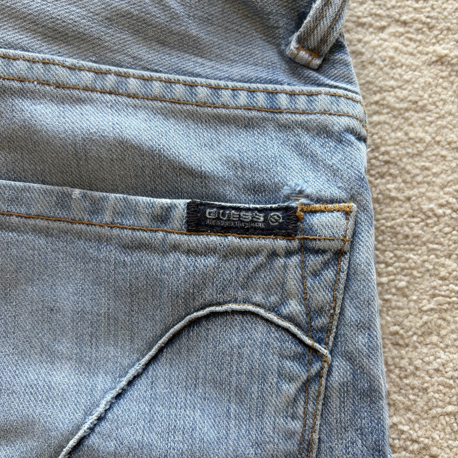 GUESS USA Distressed Patchwork Blue Denim Jeans Size 29 x 30 image 3
