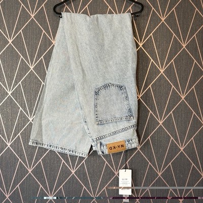 Women s NA-KD EU 38 UK 10 Acid Wash Wide Leg Destroyed Jeans Light Blue RRP £40