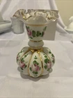 FENTON white MILK GLASS enamel painted MELON VASE ruffle crimp CHARLESTON ROSE